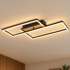 Eglo cembrano plafoniera led 40w 3000k 76cm per soggiorno moderna rettangolare nero e naturale