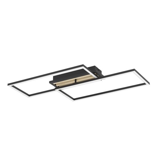 Eglo cembrano plafoniera led 40w 3000k 76cm per soggiorno moderna rettangolare nero e naturale