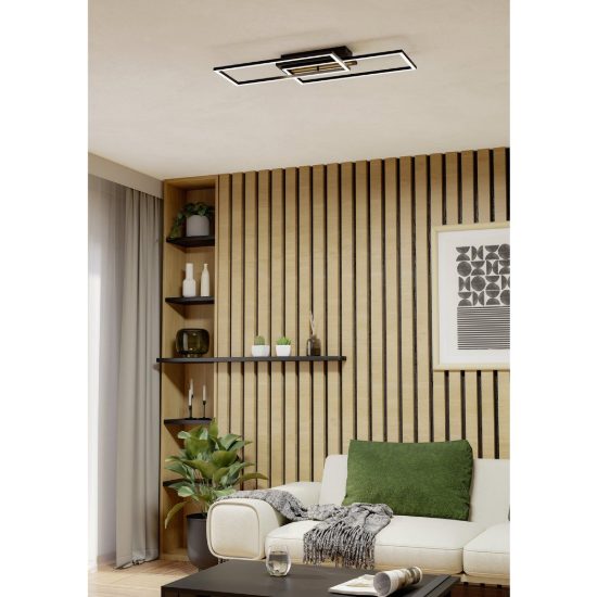 Eglo cembrano plafoniera led 40w 3000k 76cm per soggiorno moderna rettangolare nero e naturale