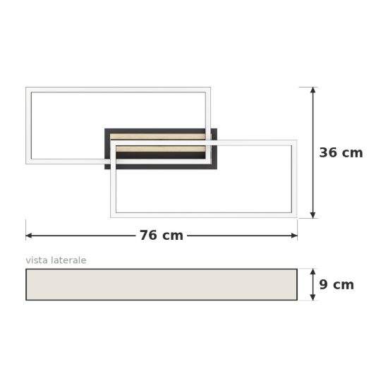 Eglo cembrano plafoniera led 40w 3000k 76cm per soggiorno moderna rettangolare nero e naturale