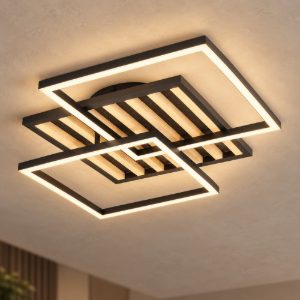 Eglo cembrano plafoniera led 40w 3000k 53cm per soggiorno moderna quadrata nero e naturale