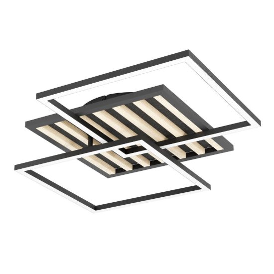 Eglo cembrano plafoniera led 40w 3000k 53cm per soggiorno moderna quadrata nero e naturale