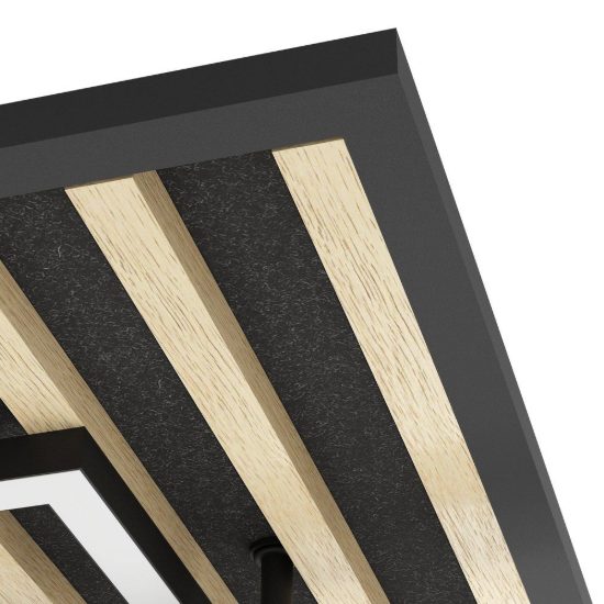 Eglo cembrano plafoniera led 40w 3000k 53cm per soggiorno moderna quadrata nero e naturale