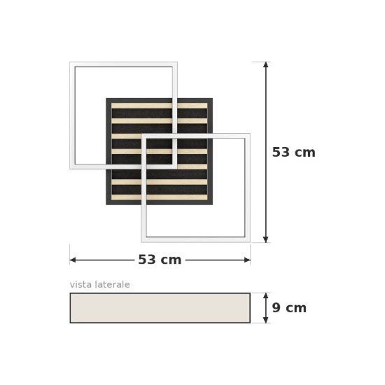 Eglo cembrano plafoniera led 40w 3000k 53cm per soggiorno moderna quadrata nero e naturale