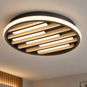 Eglo cembrano plafoniera led 21w 3000k 38,5cm per soggiorno moderna rotonda nero e naturale