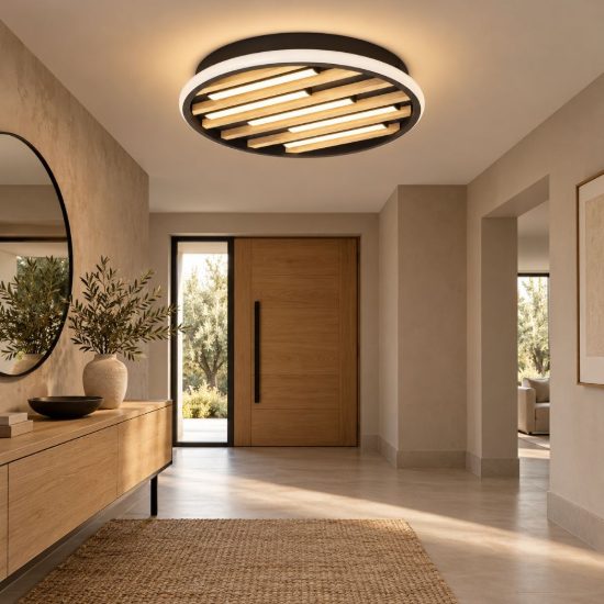 Eglo cembrano plafoniera led 21w 3000k 38,5cm per soggiorno moderna rotonda nero e naturale