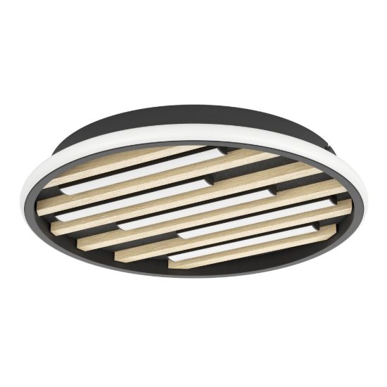 Eglo cembrano plafoniera led 21w 3000k 38,5cm per soggiorno moderna rotonda nero e naturale
