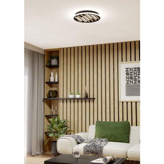 Eglo cembrano plafoniera led 21w 3000k 38,5cm per soggiorno moderna rotonda nero e naturale