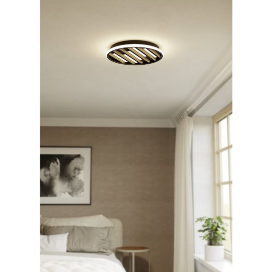 Eglo cembrano plafoniera led 21w 3000k 38,5cm per soggiorno moderna rotonda nero e naturale