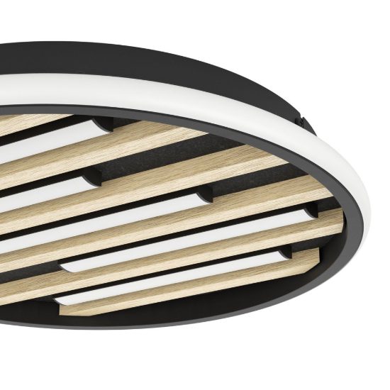 Eglo cembrano plafoniera led 21w 3000k 38,5cm per soggiorno moderna rotonda nero e naturale