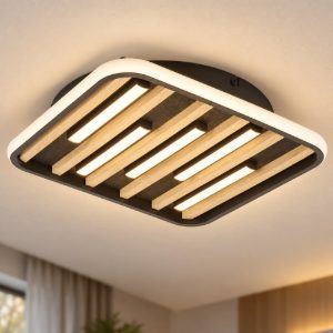 Eglo cembrano plafoniera led 21w 3000k 38,5cm per soggiorno moderna quadrata nero e naturale