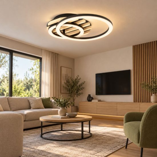 Eglo cembrano plafoniera led 12w 3000k 41cm per soggiorno moderna anello nero e naturale