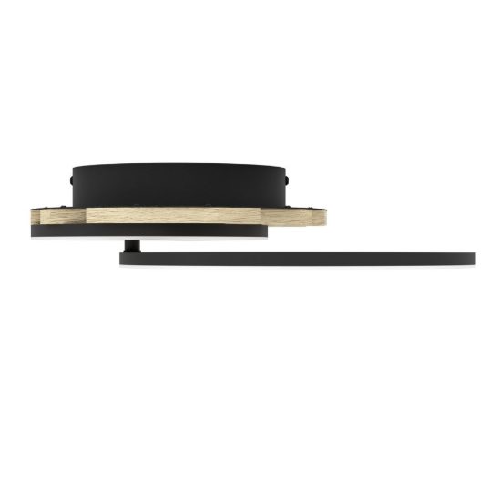 Eglo cembrano plafoniera led 12w 3000k 41cm per soggiorno moderna anello nero e naturale