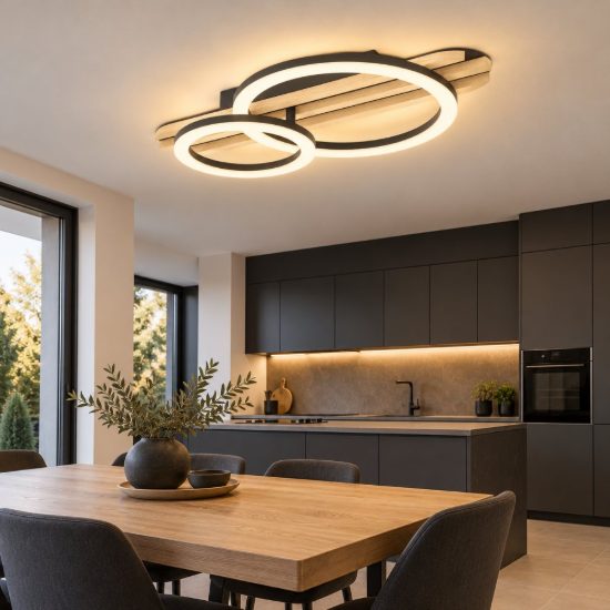 Eglo cembrano plafoniera led 15w 3000k 50cm per soggiorno moderna anello nero e naturale