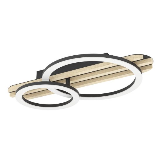 Eglo cembrano plafoniera led 15w 3000k 50cm per soggiorno moderna anello nero e naturale