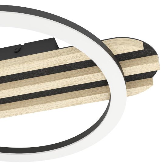 Eglo cembrano plafoniera led 15w 3000k 50cm per soggiorno moderna anello nero e naturale