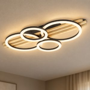 Eglo cembrano plafoniera led 30w 3000k 73cm per soggiorno moderna anello nero e naturale