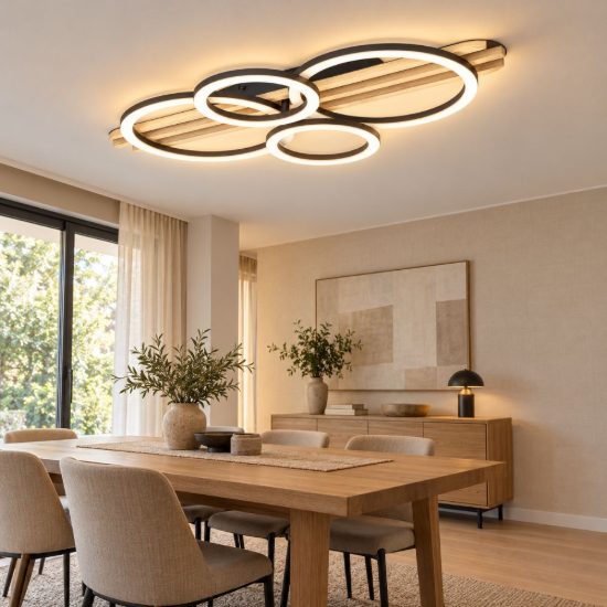 Eglo cembrano plafoniera led 30w 3000k 73cm per soggiorno moderna anello nero e naturale