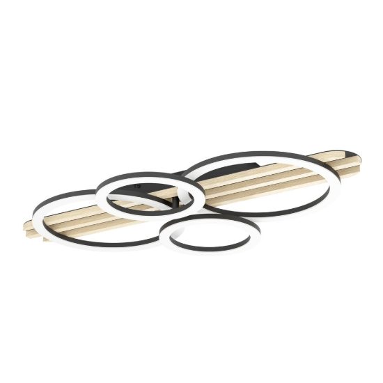 Eglo cembrano plafoniera led 30w 3000k 73cm per soggiorno moderna anello nero e naturale