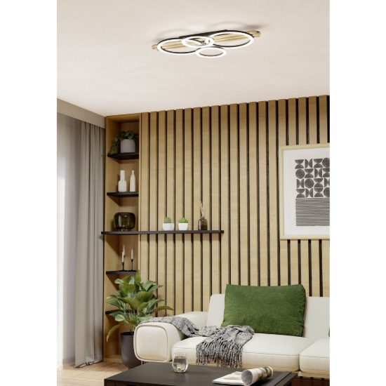 Eglo cembrano plafoniera led 30w 3000k 73cm per soggiorno moderna anello nero e naturale