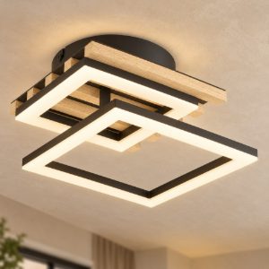 Eglo cembrano plafoniera led 12w 3000k 34cm per soggiorno moderna quadrata nero e naturale