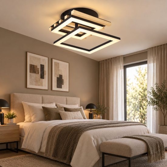 Eglo cembrano plafoniera led 12w 3000k 34cm per soggiorno moderna quadrata nero e naturale