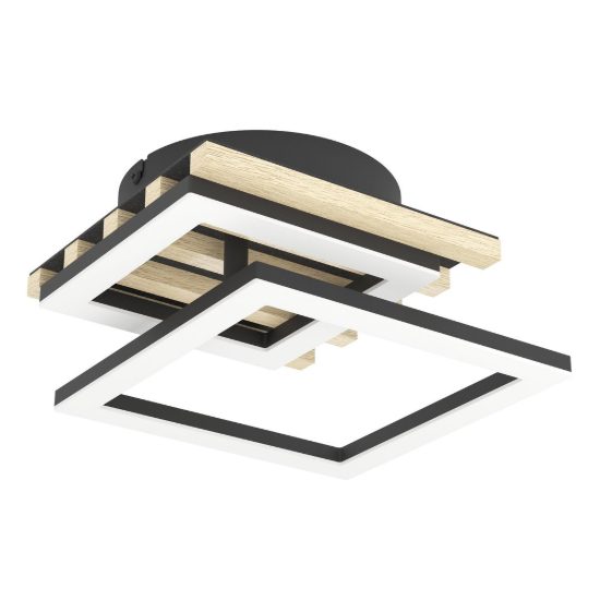 Eglo cembrano plafoniera led 12w 3000k 34cm per soggiorno moderna quadrata nero e naturale