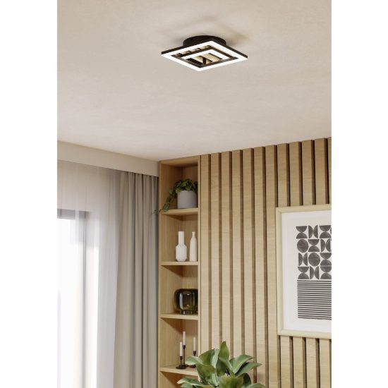 Eglo cembrano plafoniera led 12w 3000k 34cm per soggiorno moderna quadrata nero e naturale