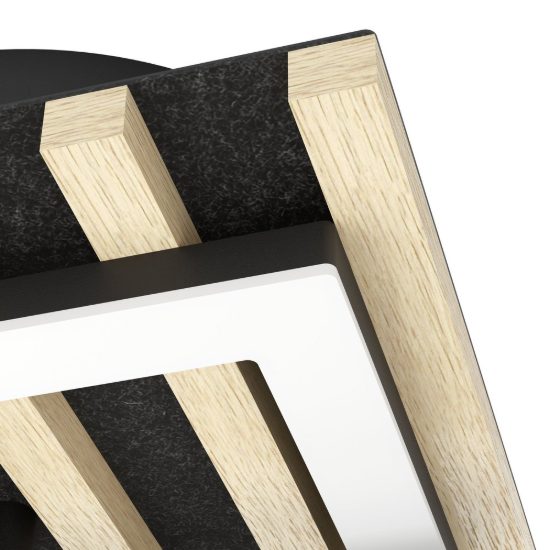 Eglo cembrano plafoniera led 12w 3000k 34cm per soggiorno moderna quadrata nero e naturale