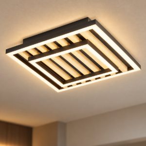 Eglo cembrano plafoniera led 21w 3000k 31,5cm per soggiorno moderna quadrata nero e naturale