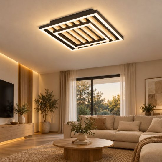 Eglo cembrano plafoniera led 21w 3000k 31,5cm per soggiorno moderna quadrata nero e naturale