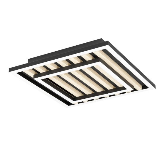 Eglo cembrano plafoniera led 21w 3000k 31,5cm per soggiorno moderna quadrata nero e naturale