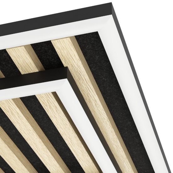 Eglo cembrano plafoniera led 21w 3000k 31,5cm per soggiorno moderna quadrata nero e naturale