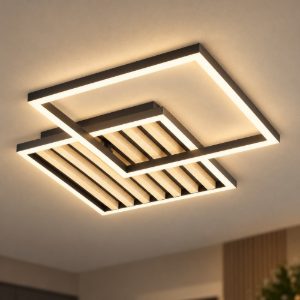 Eglo cembrano plafoniera led 30w 3000k 48,5cm per soggiorno moderna quadrata nero e naturale