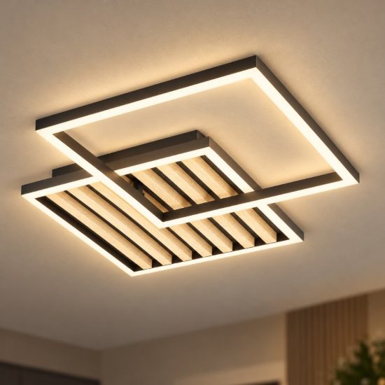 Eglo cembrano plafoniera led 30w 3000k 48,5cm per soggiorno moderna quadrata nero e naturale