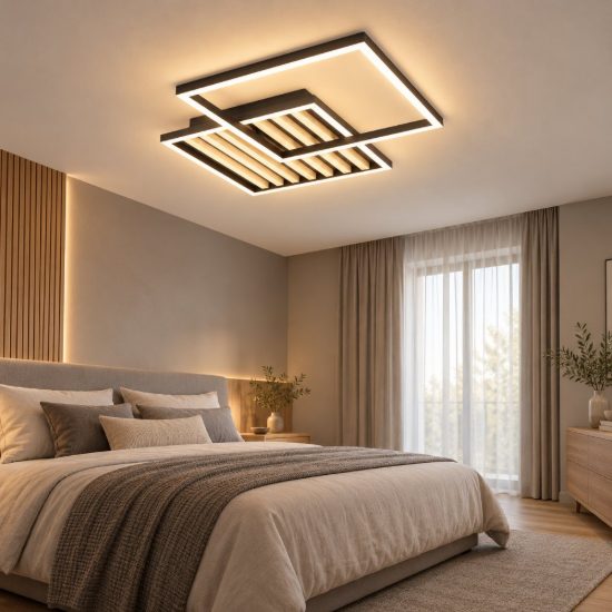 Eglo cembrano plafoniera led 30w 3000k 48,5cm per soggiorno moderna quadrata nero e naturale