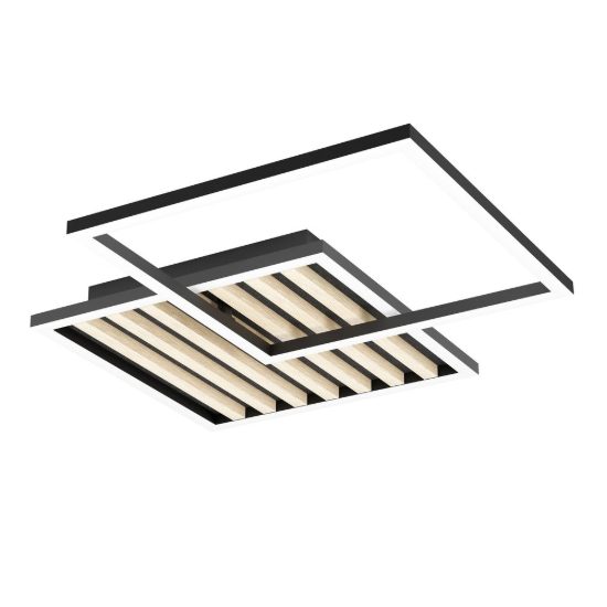 Eglo cembrano plafoniera led 30w 3000k 48,5cm per soggiorno moderna quadrata nero e naturale