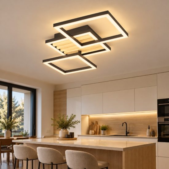 Eglo cembrano plafoniera led 30w 3000k 65,5cm per soggiorno moderna rettangolare nero e naturale