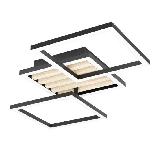 Eglo cembrano plafoniera led 30w 3000k 65,5cm per soggiorno moderna rettangolare nero e naturale
