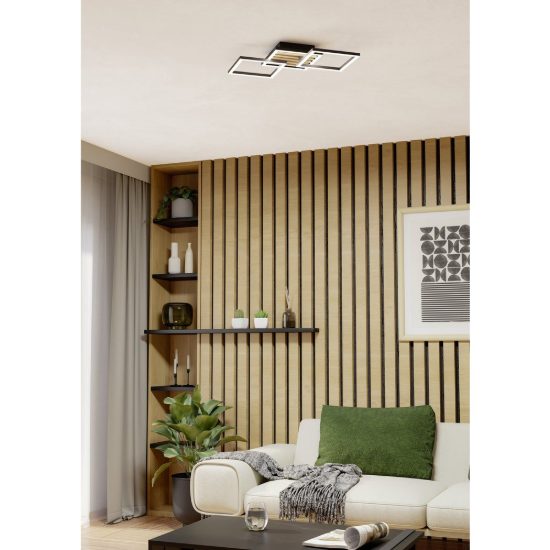 Eglo cembrano plafoniera led 30w 3000k 65,5cm per soggiorno moderna rettangolare nero e naturale