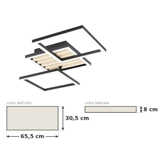 Eglo cembrano plafoniera led 30w 3000k 65,5cm per soggiorno moderna rettangolare nero e naturale