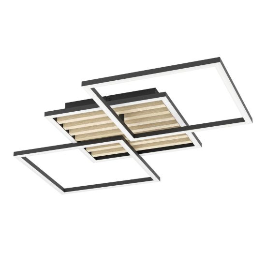 Eglo cembrano plafoniera led 30w 3000k 92,5cm per soggiorno moderna rettangolare nero e naturale