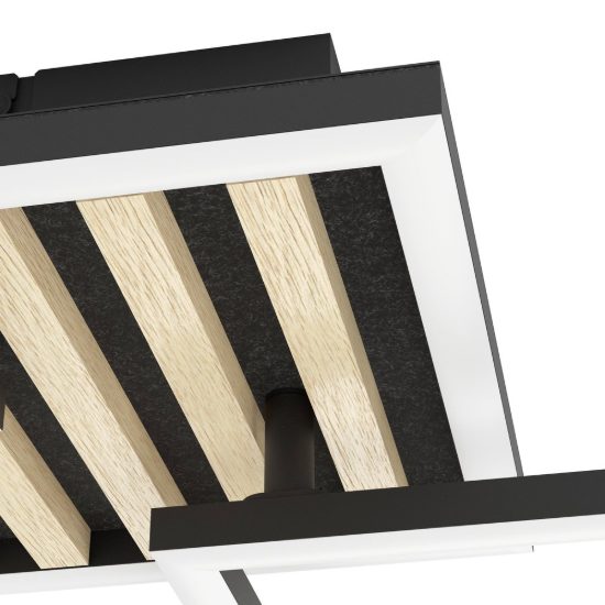 Eglo cembrano plafoniera led 30w 3000k 92,5cm per soggiorno moderna rettangolare nero e naturale