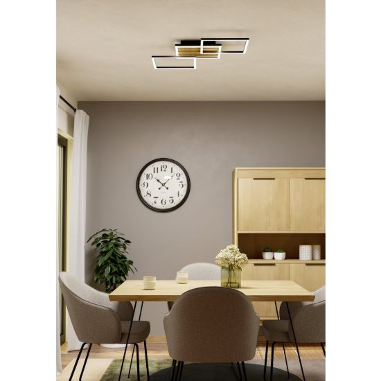 Eglo cembrano plafoniera led 30w 3000k 92,5cm per soggiorno moderna rettangolare nero e naturale