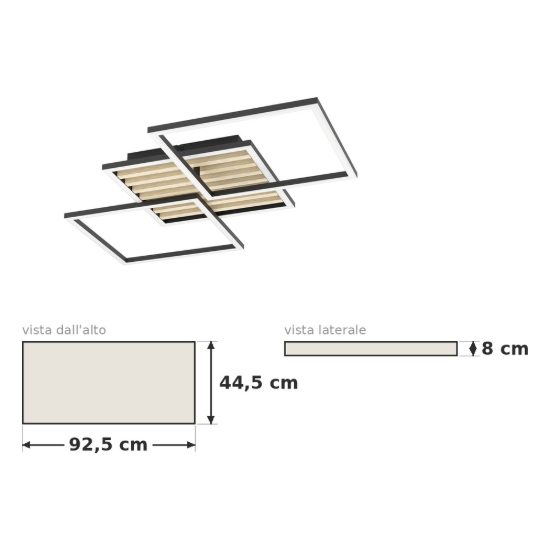 Eglo cembrano plafoniera led 30w 3000k 92,5cm per soggiorno moderna rettangolare nero e naturale