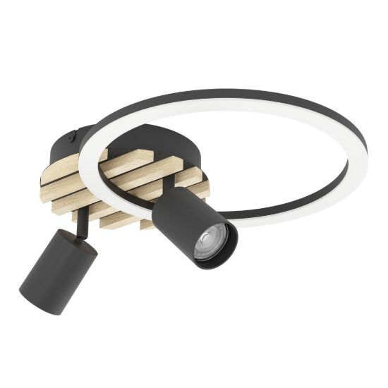Eglo cembrano plafoniera led 8w 3000k 38,5cm con 2 faretti gu10 orientabili per soggiorno nero e naturale