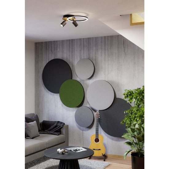 Eglo cembrano plafoniera led 8w 3000k 38,5cm con 2 faretti gu10 orientabili per soggiorno nero e naturale