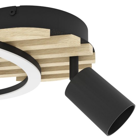 Eglo cembrano plafoniera led 8w 3000k 38,5cm con 2 faretti gu10 orientabili per soggiorno nero e naturale