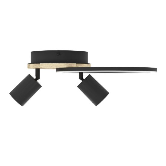 Eglo cembrano plafoniera led 8w 3000k 38,5cm con 2 faretti gu10 orientabili per soggiorno nero e naturale