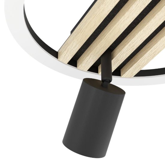 Eglo cembrano plafoniera led 8w 3000k 30cm con 2 faretti gu10 orientabili per soggiorno rotonda nero e naturale